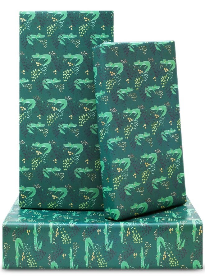 AirCool Crocodile Wrapping Paper for Boys Girls Kids, 6 Sheets Green Alligator Wrap Paper 20 x 28 inches Per Sheet, Tropical Rainforest Animals Crocodile Jungle Gift Paper for Birthday Baby Shower Party - Image 1